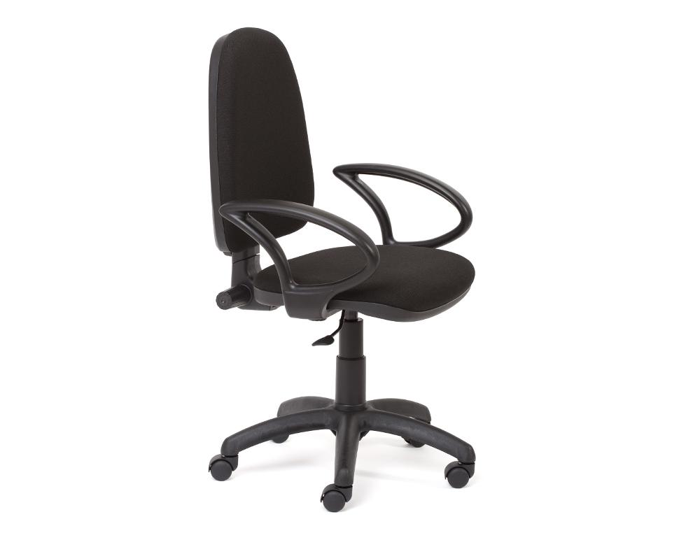 Rocada Silla de Oficina Ergonómica con Brazos Fijos, Respaldo Ajustable, Asiento de Tela Ignífuga Negra, Base Nylon, UNE 1335