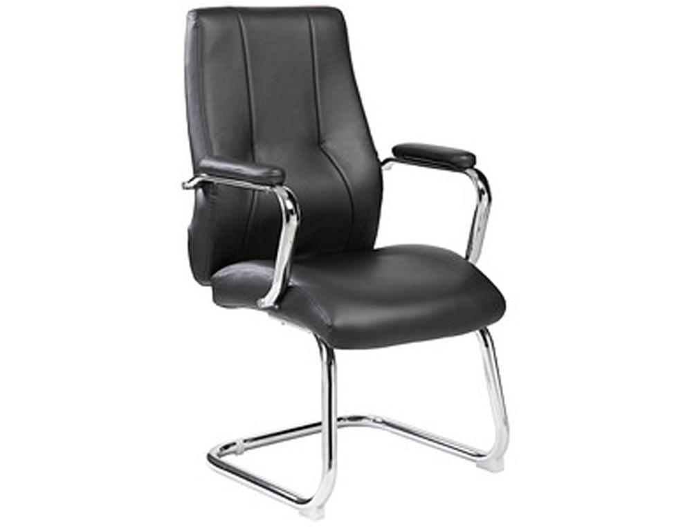 Rocada Silla Confidente con Brazos Fijos, Estructura Cromada, Asiento y Respaldo en Símil Piel Negro, Certificado UNE 1335