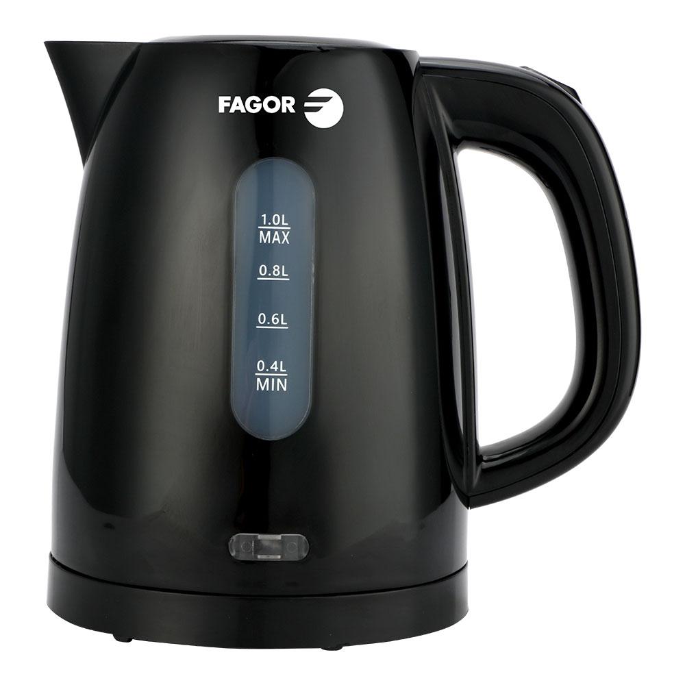 Fagor Hervidor de agua Teya Noir 1L, 1950-2200W, Protección contra funcionamiento en seco, Apagado automático