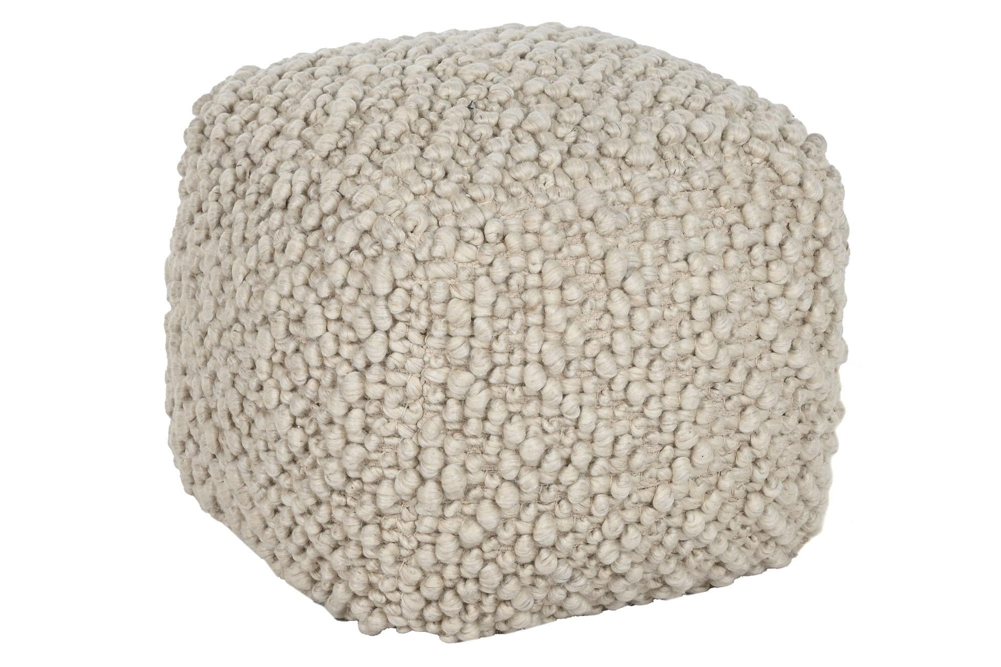 DKD Home Decor Reposapiés Puf de Lana y Algodón Beige 45x45x45 cm Tejido a Mano Ajustable Colección Carpet Balls