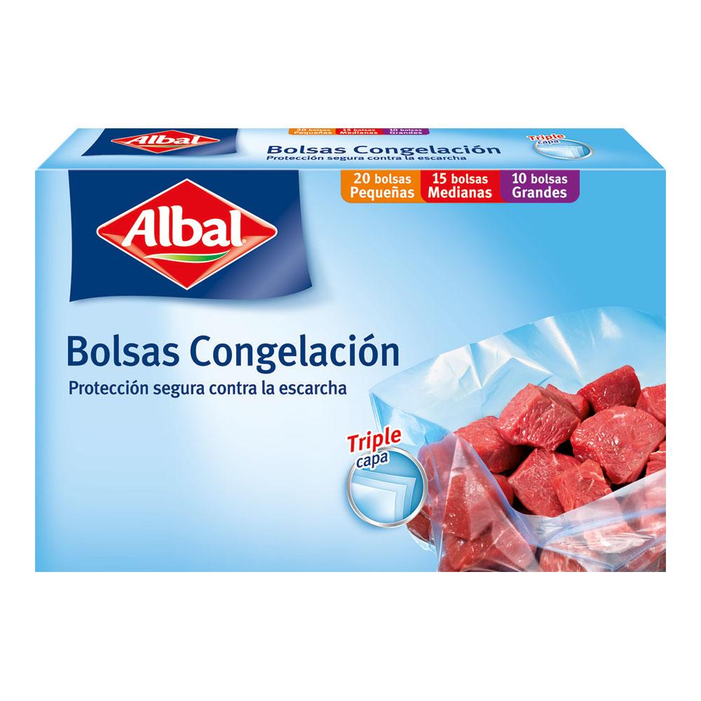 Albal Bolsas Congelación Ultra-Zip® 3 Tamaños Triple Capa, Extra Resistentes, Doble Cierre, 45 Unidades
