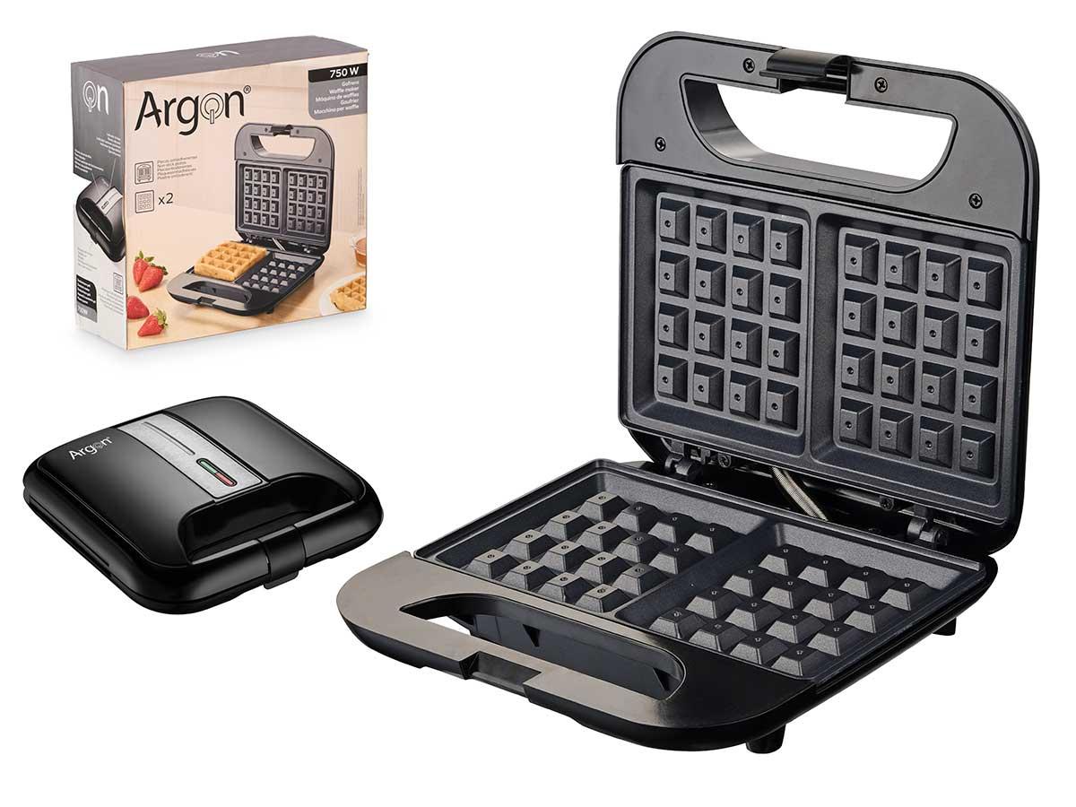 Argon Gofrera Sencilla Negra 750W, 22x21x8 cm (6 Unidades)