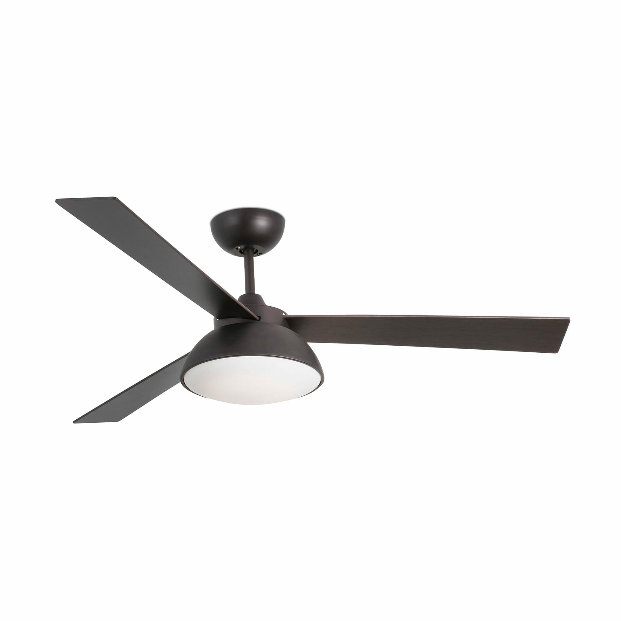 Faro Rodas Ventilador con luz cuerpo de acero y palas de plywood difusor de cristal