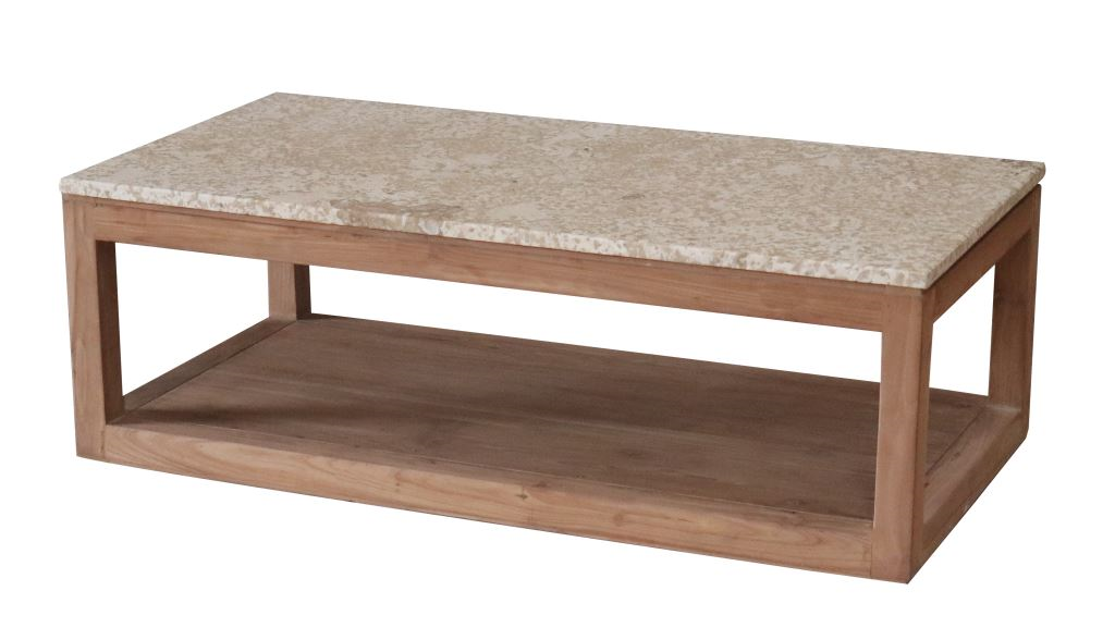 DKD Home Decor Mesa Centro Colonial de Madera Reciclada y Mármol 120x60x40 cm