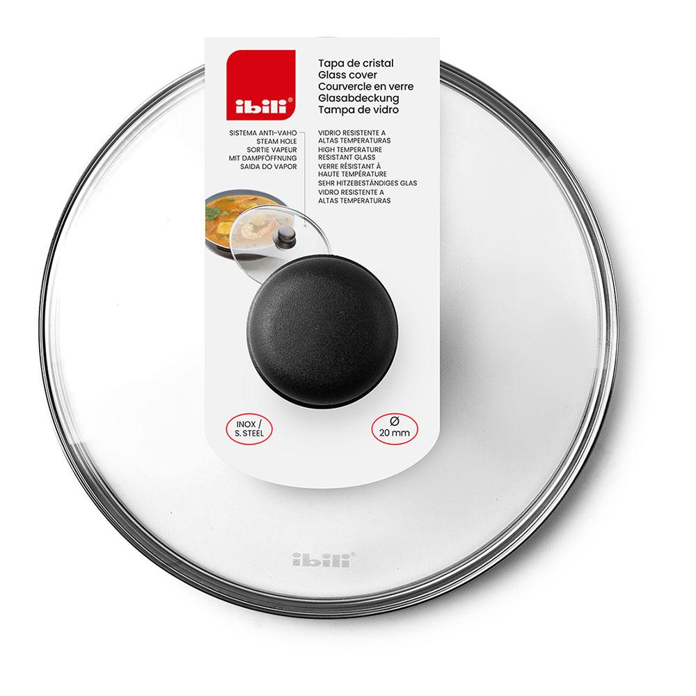 Ibili Tapa de cristal con pomo baquelita, Ø26 cm