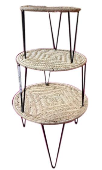 DKD Home Decor Mesita Auxiliar Balines Set 3 Piezas, Metal y Cuerda, Acabado Natural, Marrón Negro, 62x62x40.5 cm