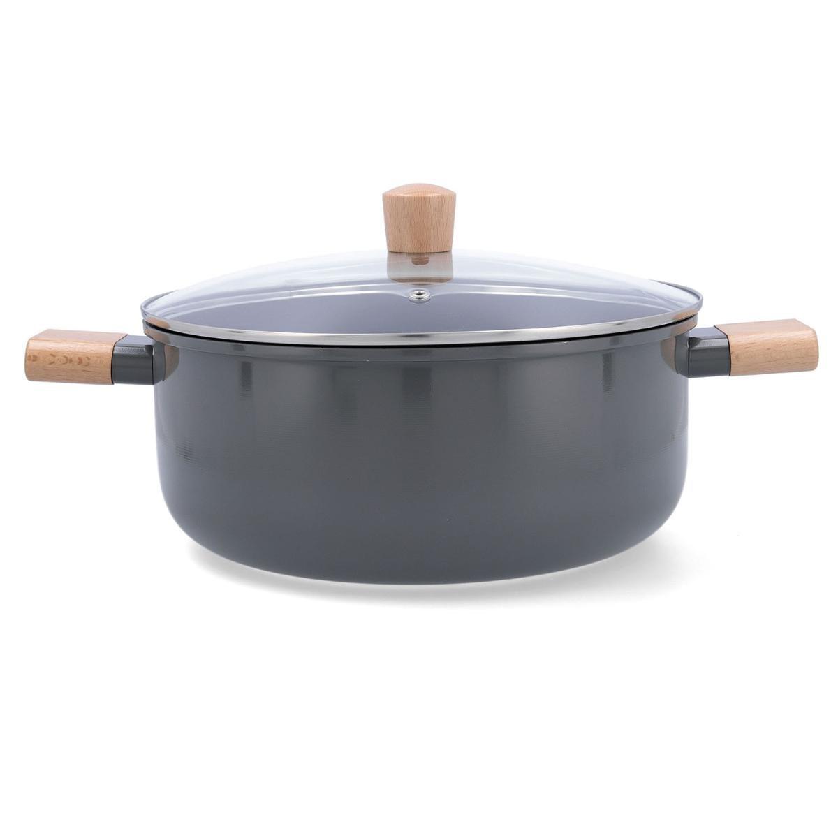 Bidasoa Cacerola Mia Aluminio Prensado 28 cm Gris Antiadherente con Asas de Madera, Apta para Inducción, Vitrocerámica y Gas