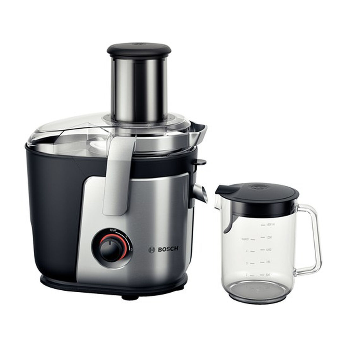 Bosch MES4000 Exprimidor VitaJuice, Negro/Gris/Acero Inoxidable, Entrada 8.4cm, 1000W, Capacidad Pulpa 3L