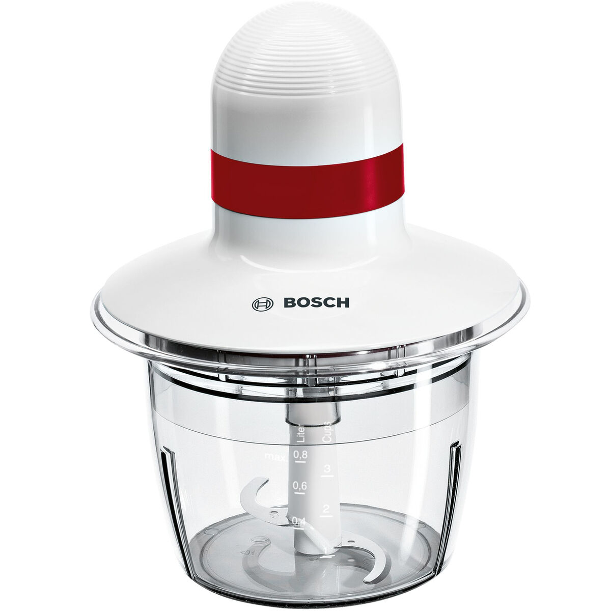 Bosch MMRP1000 Picadora Procesador Alimentos 0.8L 400W, Accesorios para Robot de Cocina, Color Rojo/Transparente/Blanco