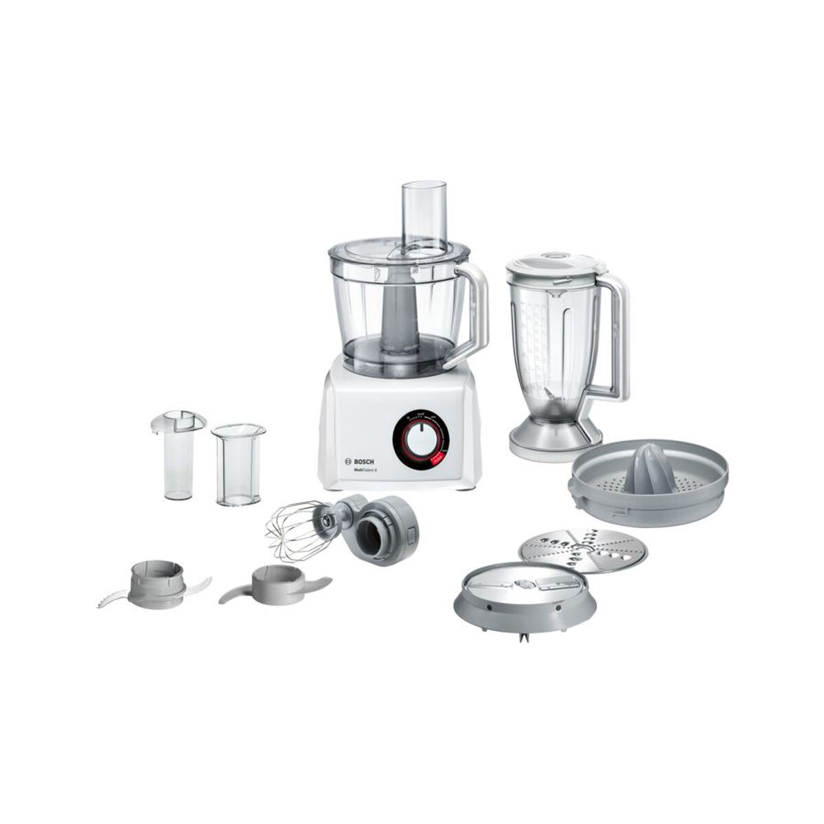 Bosch Robot de Cocina Multi Talent 8 1100W 3.9L Blanco con Licuadora 1.5L y 2 Discos de Acero Inoxidable