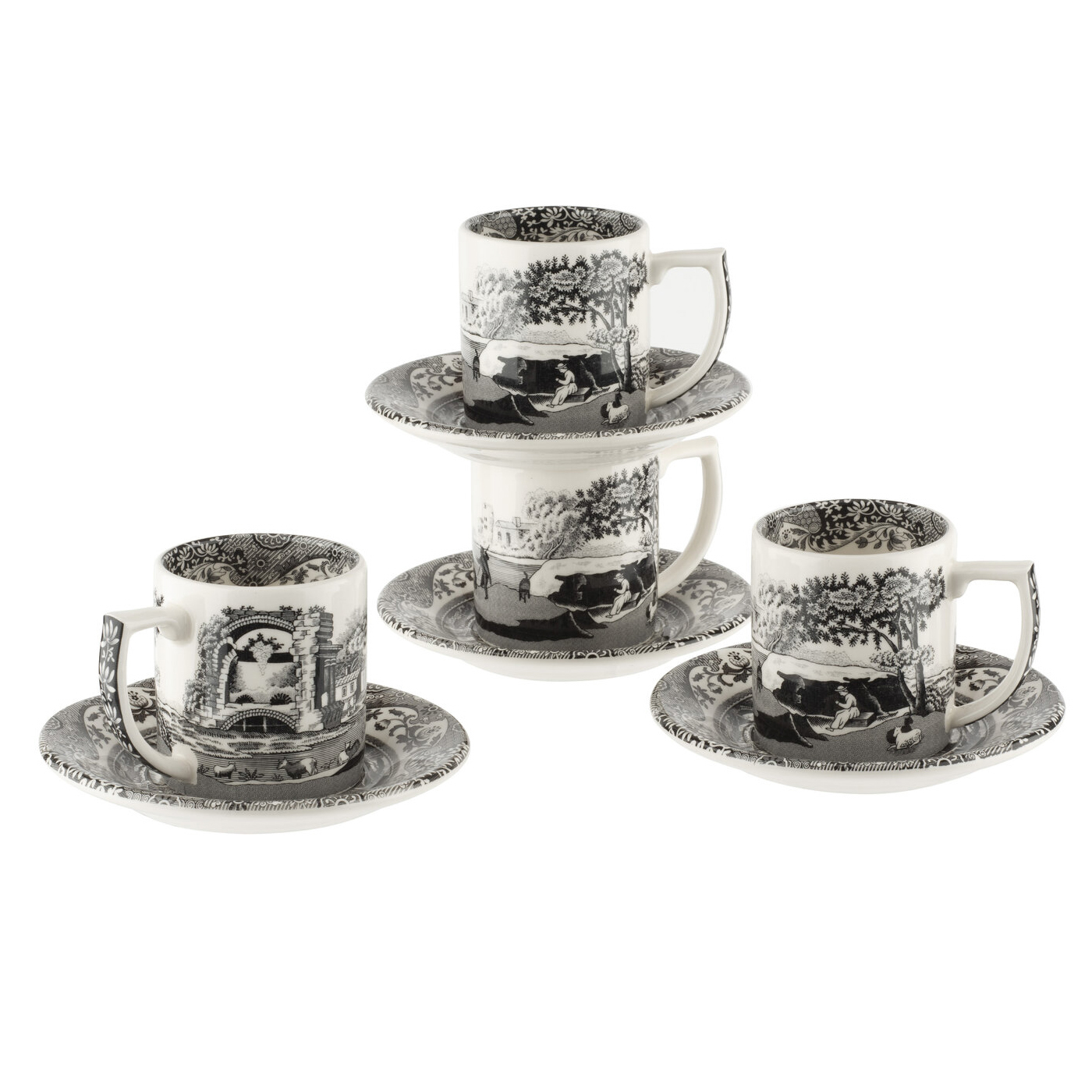 4 Tazas espresso y platillo Black Italian 9 cl