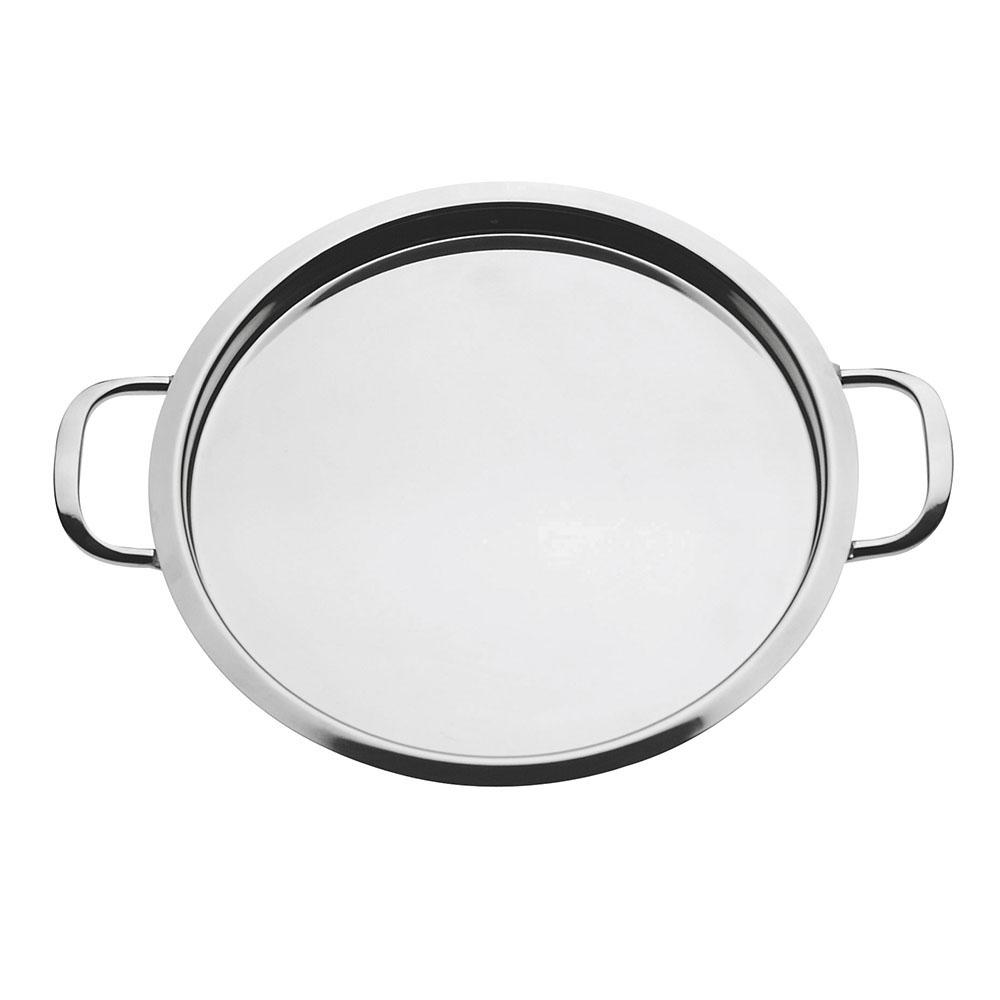 Abert Bandeja Redonda de Acero Inoxidable con Asas, 32 cm, para Servicio y Presentación - Colección Lounge & Servic
