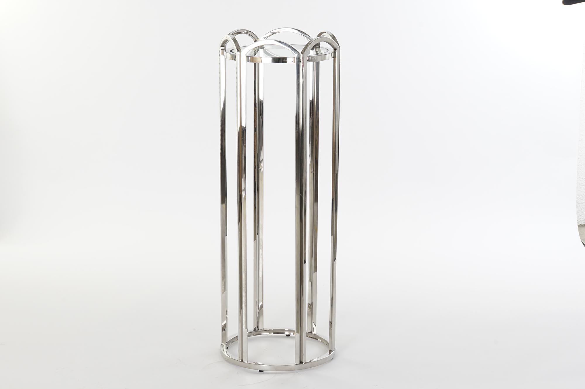 DKD Home Decor Mesita Auxiliar de Estilo Moderno, Colección Plateado, Fabricada en Metal y Cristal, Desmontable, 40x40x110 cm