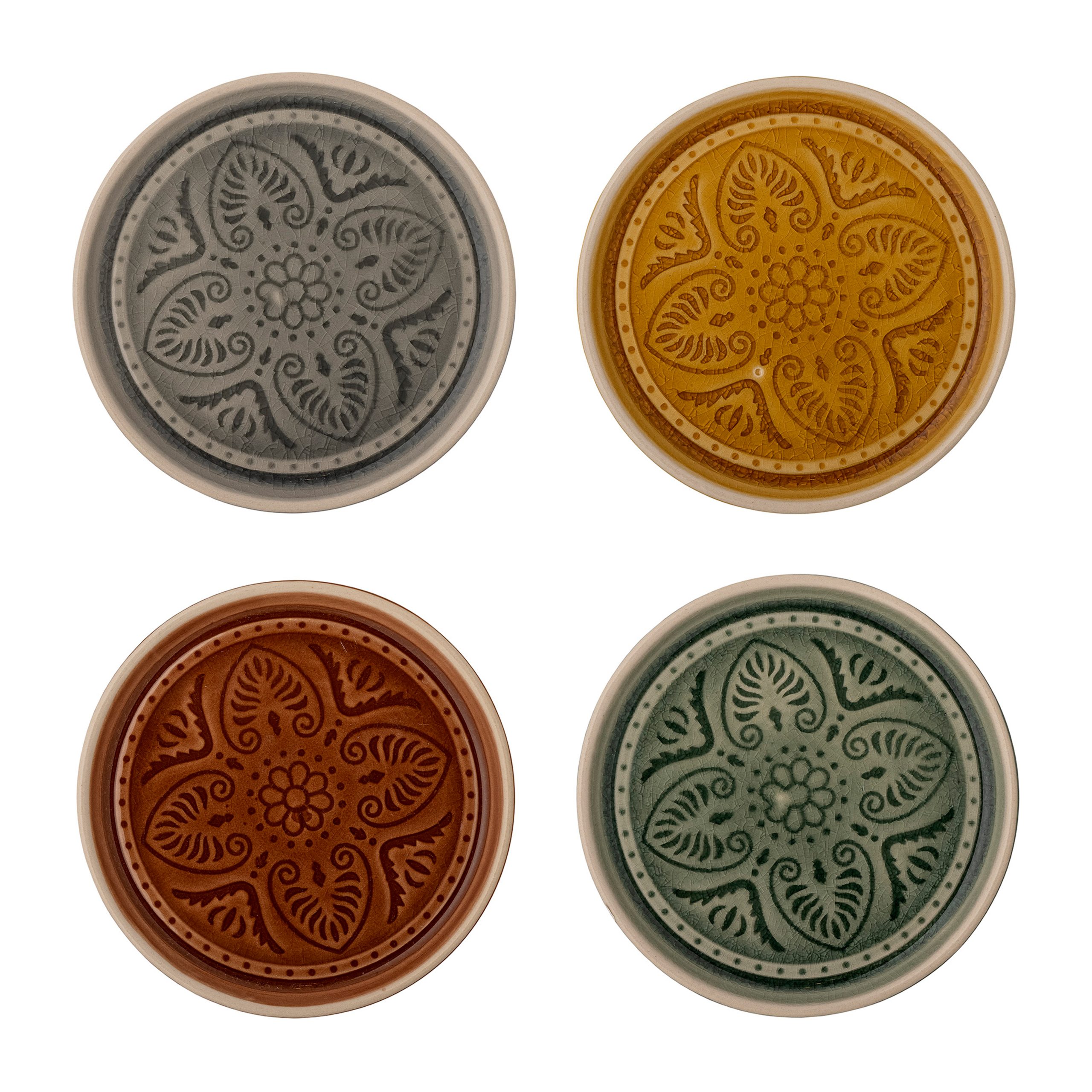 Set de 4 platos Rani Ø11 cm gris-amarillo-marrón-verde