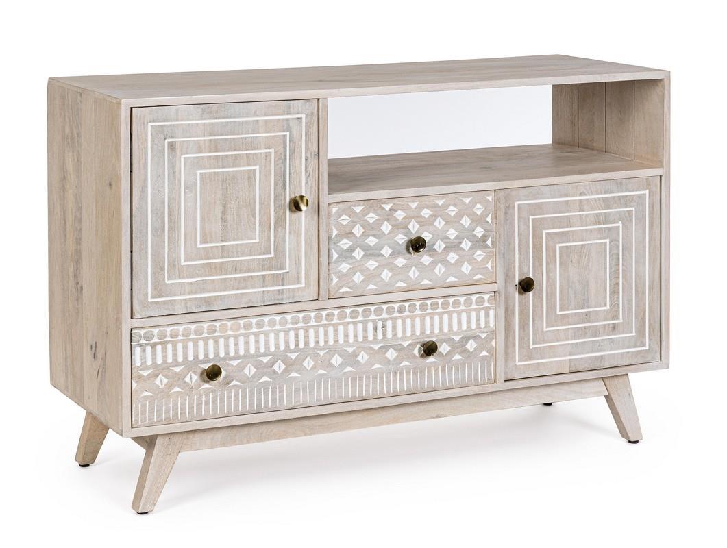 DKD Home Decor Buffet Boho de Mango Blanco Natural 42 x 75 x 115 cm