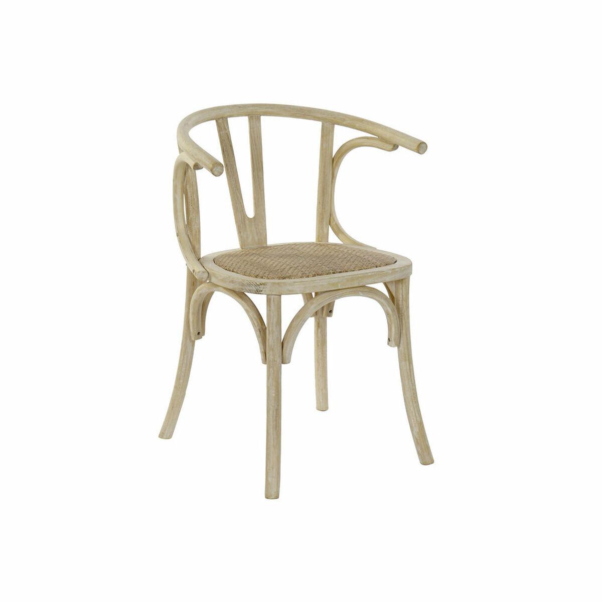 DKD Home Decor Silla Horeca de Olmo y Ratán Blanco 50x75x56cm Rejilla Hecha a Mano Desmontable
