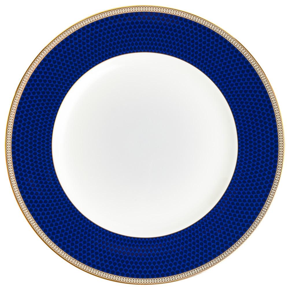 Wedgwood Plato Llano Blue Hibiscus 27 cm - Pack de 4 con Borde de Oro 22K - Apto Lavavajillas