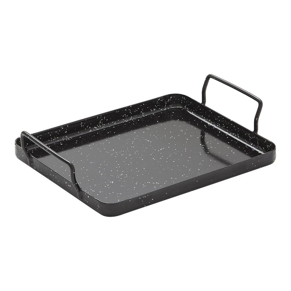 Vaello Bandeja para horno y fuegos de llama, acero esmaltado negro con puntos blancos, 17 x 21 x 1,5 cm