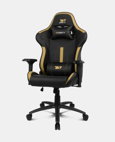 Drift DR350GOLD Silla Gaming Reposabrazos 4D Reclinable 90-135° Cojines Lumbar Cervical Soporta 150 kg Oro Negro
