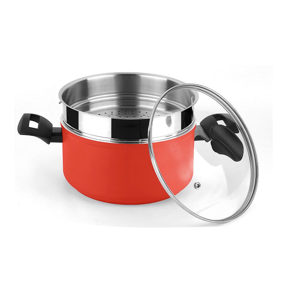 Fagor Olla Maxima Roja Aluminio 3004 Ø20x10 cm, Antiadherente Xylan Plus, Apta Inducción, Incluye Tapa y Steamer