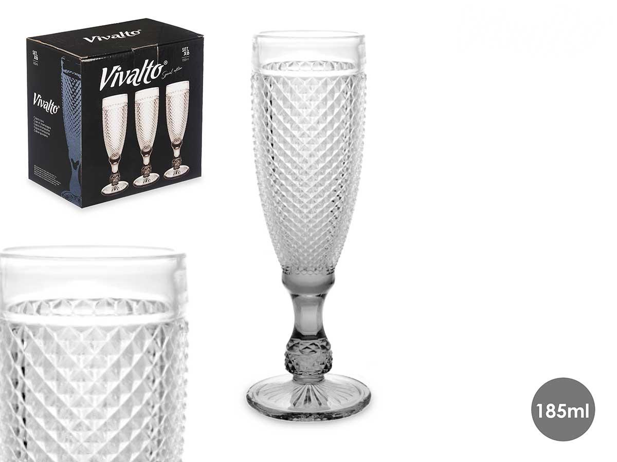Vivalto Copa Diamante Cava Vidrio Transparente Antracita 185 ml 5.7x20x5.7 cm (36 Unidades)