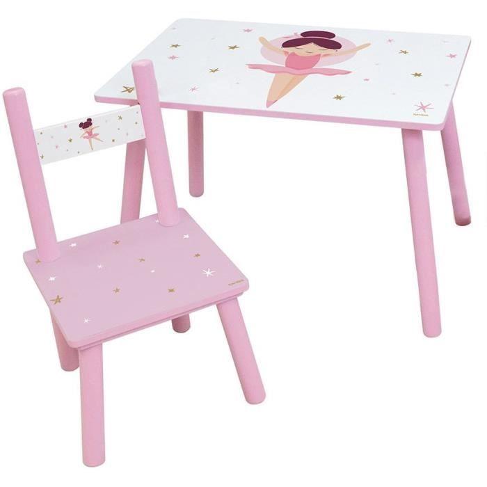Fun House Mesa y Silla Infantil Bailarina Rectangular MDF para Niños - Mesa Al. 41.5x61x42 cm, Silla Al. 49.5x31x31.5 cm