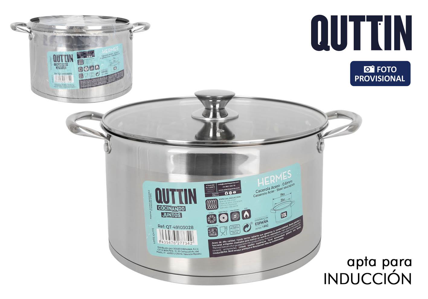 Inde Cacerola Hermes de Acero Inoxidable de 28 cm (10 L) con Tapa para Inducción (4 Unidades)