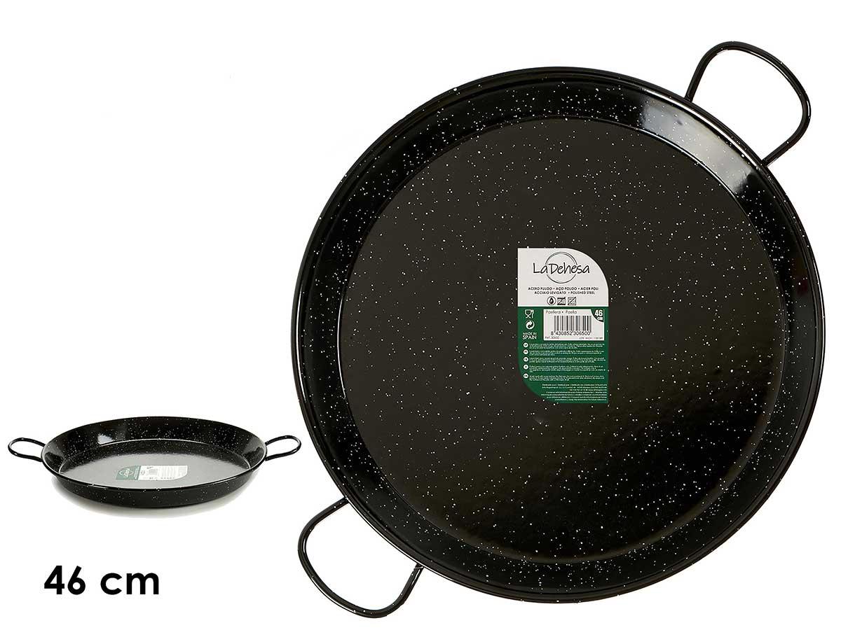 La Dehesa Paellera Esmaltada 46 cm 12 Racones, Acero Esmaltado Negro, para Gas, Horno y Leña (4 Unidades)