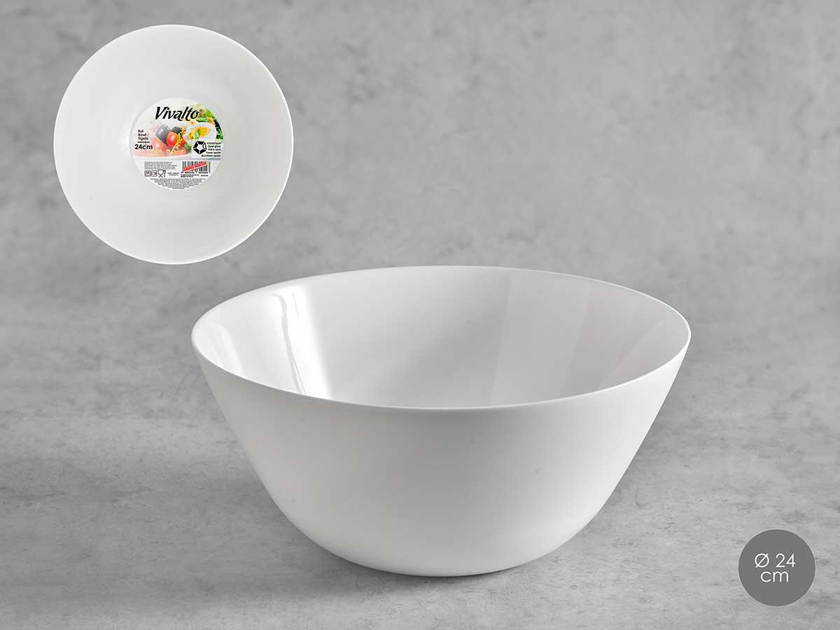 Vivalto Bol Liso Opal Blanco 24 cm - Apto para Lavavajillas y Microondas (12 Unidades)