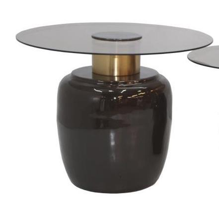 DKD Home Decor Mesita Auxiliar Moderna Desmontable de Cristal y Metal Negro Dorado 59 x 46 x 59 cm