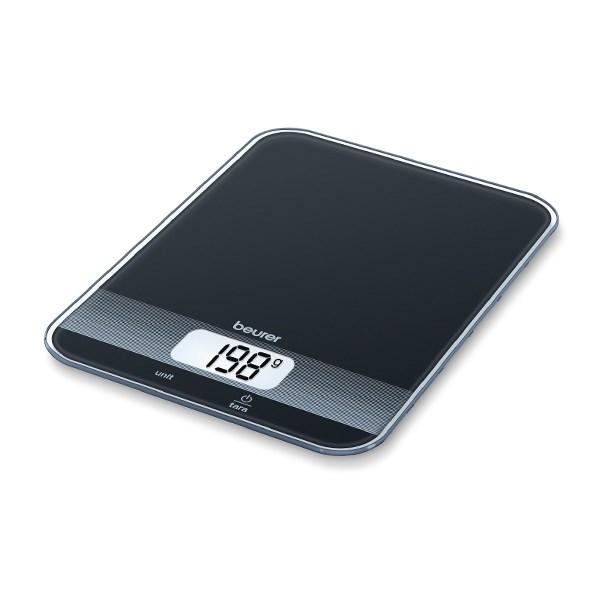 Beurer KS-19 Balanza de Cocina Negra, Vidrio Ultra Plano, Pantalla LCD, 5 kg, Función Tara