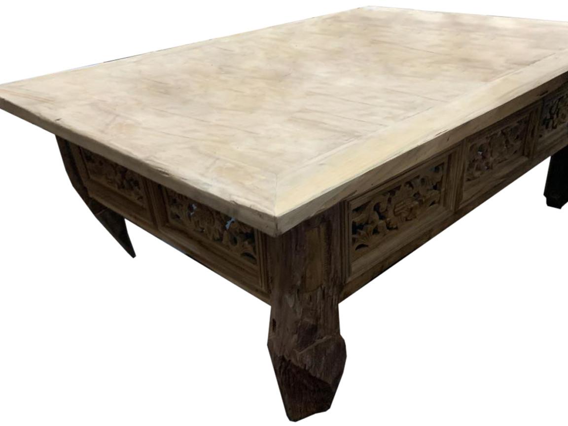 DKD Home Decor Mesa Centro de Teca Natural Tallada Estilo Item Home Colección Indonesia - Largo 98 cm x Alto 45 cm x Ancho 140 cm