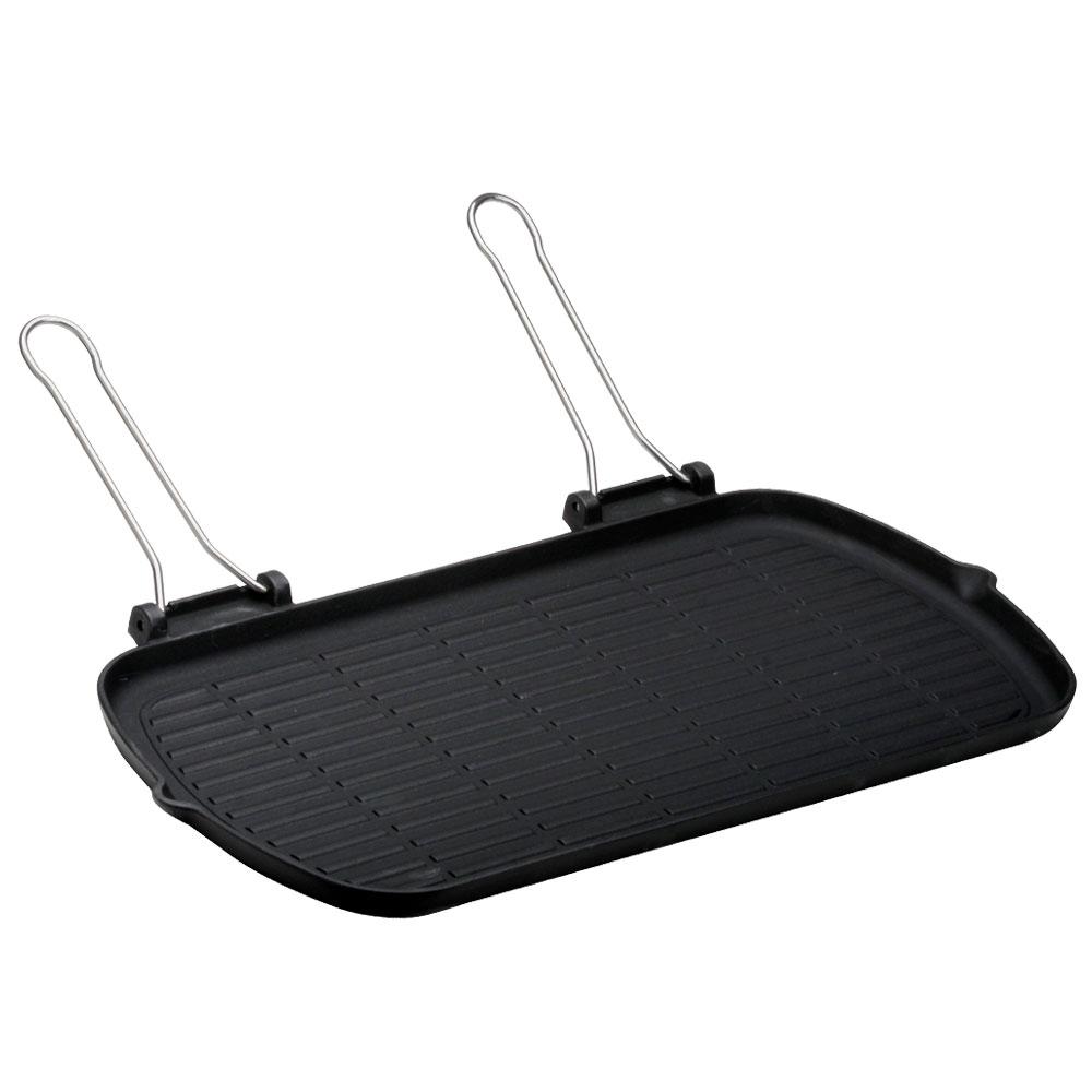 1946 Sartén Grill de Hierro Fundido Esmaltado con 2 Mangos Plegables 27x50 cm - No Apta para Inducción