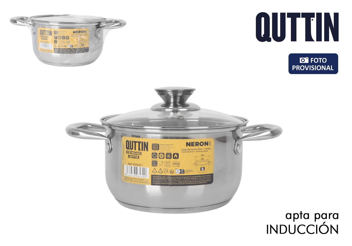 Inde Cacerola de Acero Inoxidable para Inducción Ø28x11 cm (3 Litros) con Tapa "New Ner" (6 Unidades)