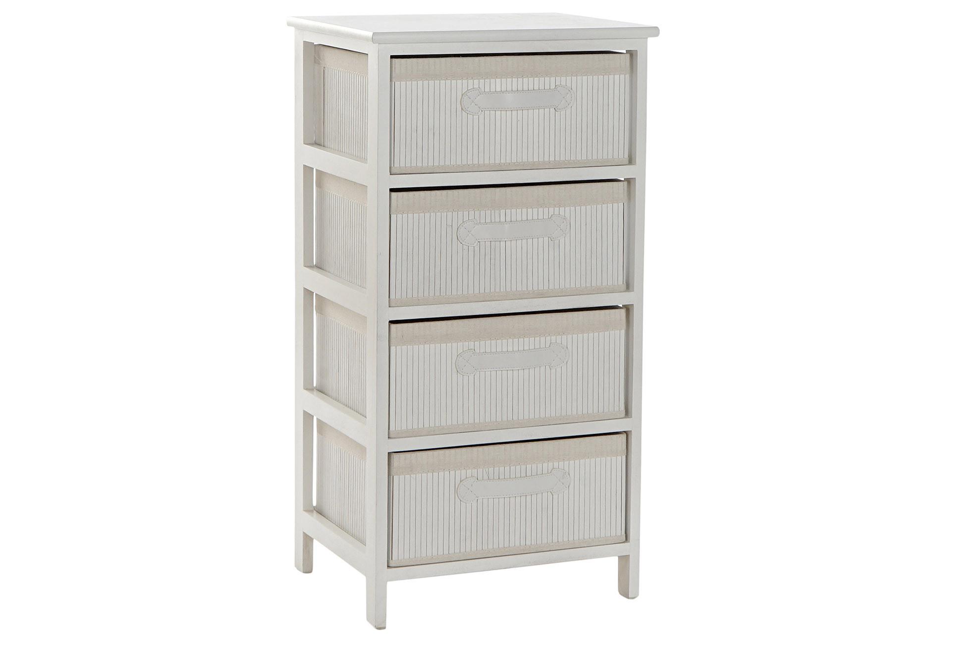 DKD Home Decor Cajonera Basicos Blanca de Bambú y Paulownia, 4 Cajones, 42 cm Ancho x 32 cm Fondo x 81 cm Alto