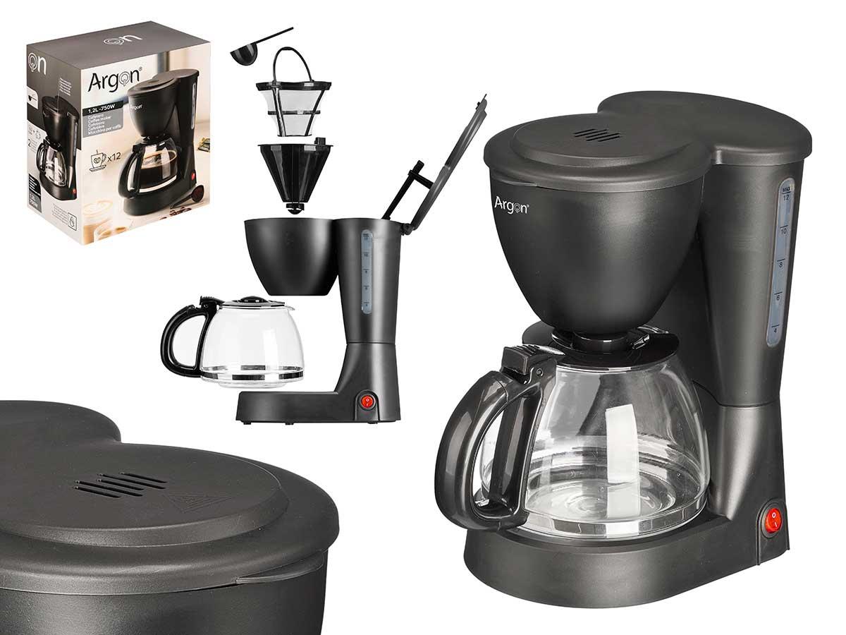 Argon Cafetera de Vaso Filtro 12 Tazas 750W 1.2L Negra y Transparente 16.5x29.3x23.7 cm (6 Unidades)