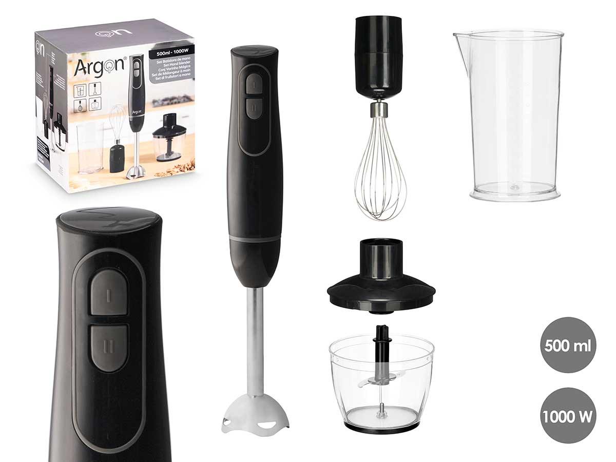 Argon Set Batidora Accesorios Negra Gris 1000W 22x22x13.5 cm (6 Unidades)