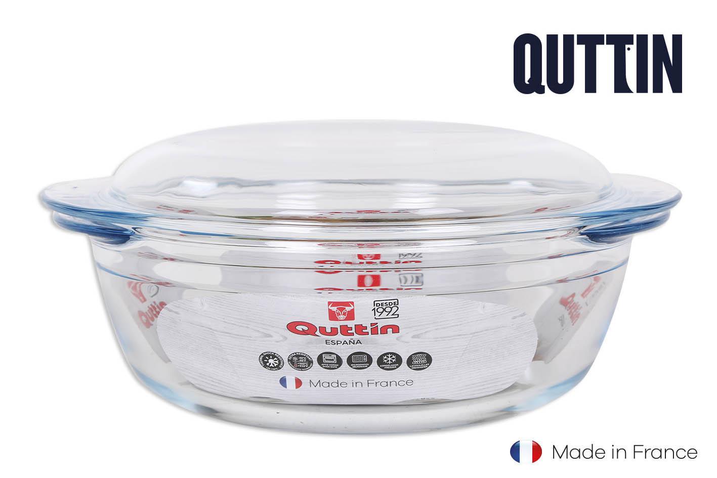 Quttin Cacerola Redonda de Vidrio con Tapa 2.2 + 0.8 Litros, 26.5 x 23 x 11 cm (3 Unidades)