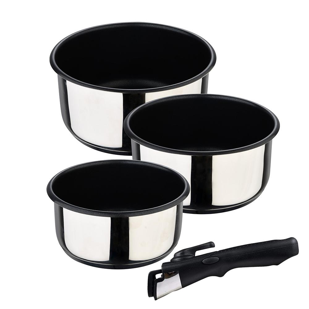 Bergner Set 3 cazos acero inoxidable Click & Cook Ø16x8cm 1.5L, Ø18x9cm 2.1L, Ø20x10cm 3L Bg-32293-mm