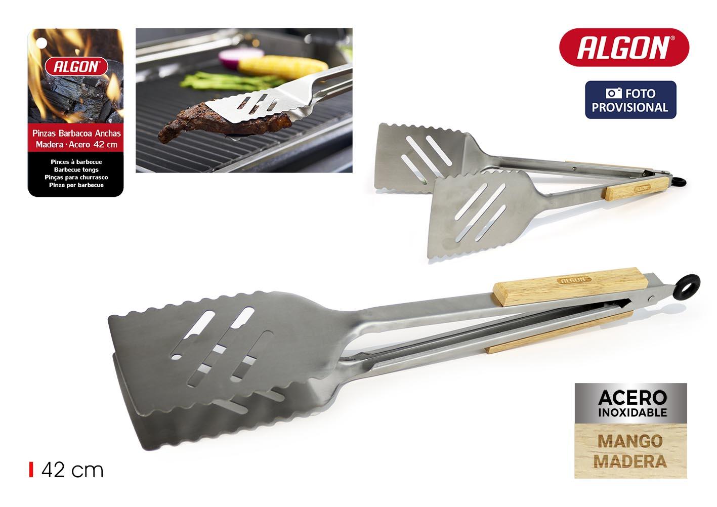 Algon Pinzas de Barbacoa Anchas Wood de 42 cm para BBQ (12 Unidades)