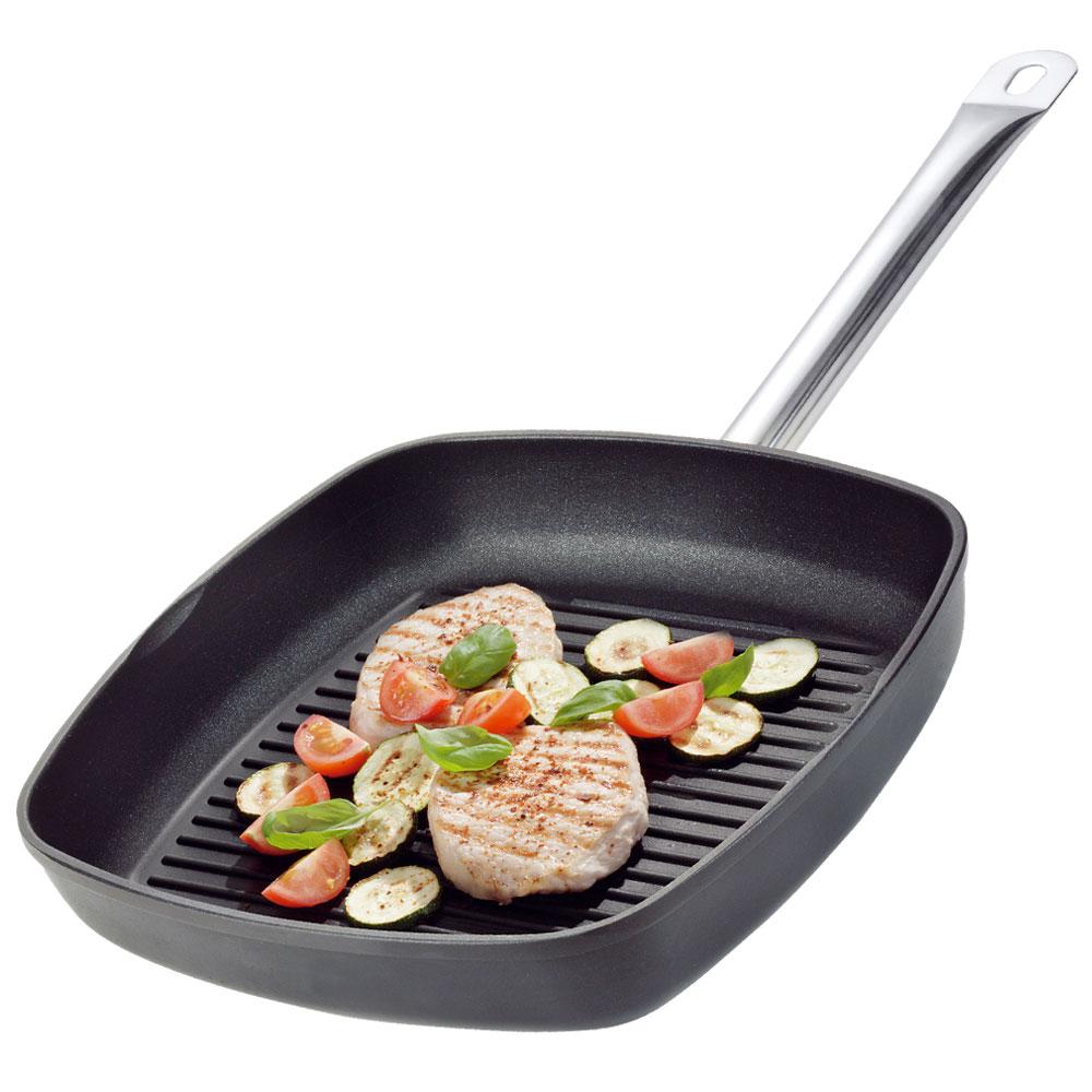 GSW Sartén Grill Titanium de Inducción 28x28 cm de Aluminio Fundido con Base FerroTherm, Apta Horno y Lavavajillas, 6 Piezas