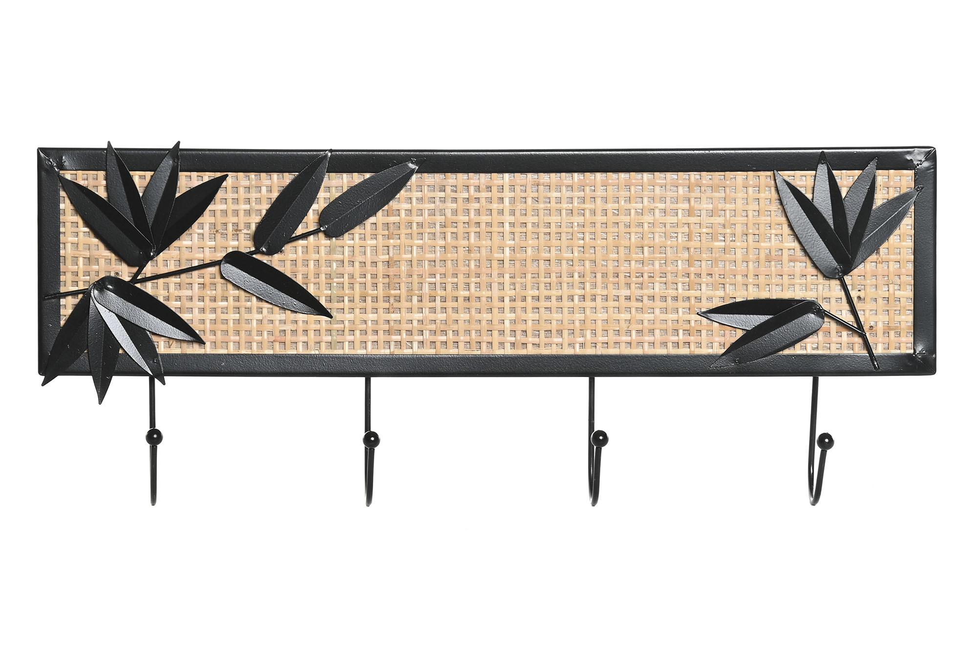 DKD Home Decor Perchero Oriental de Hierro y Ratán, Natural y Negro, 40x16x4.5 cm (2 Unidades)