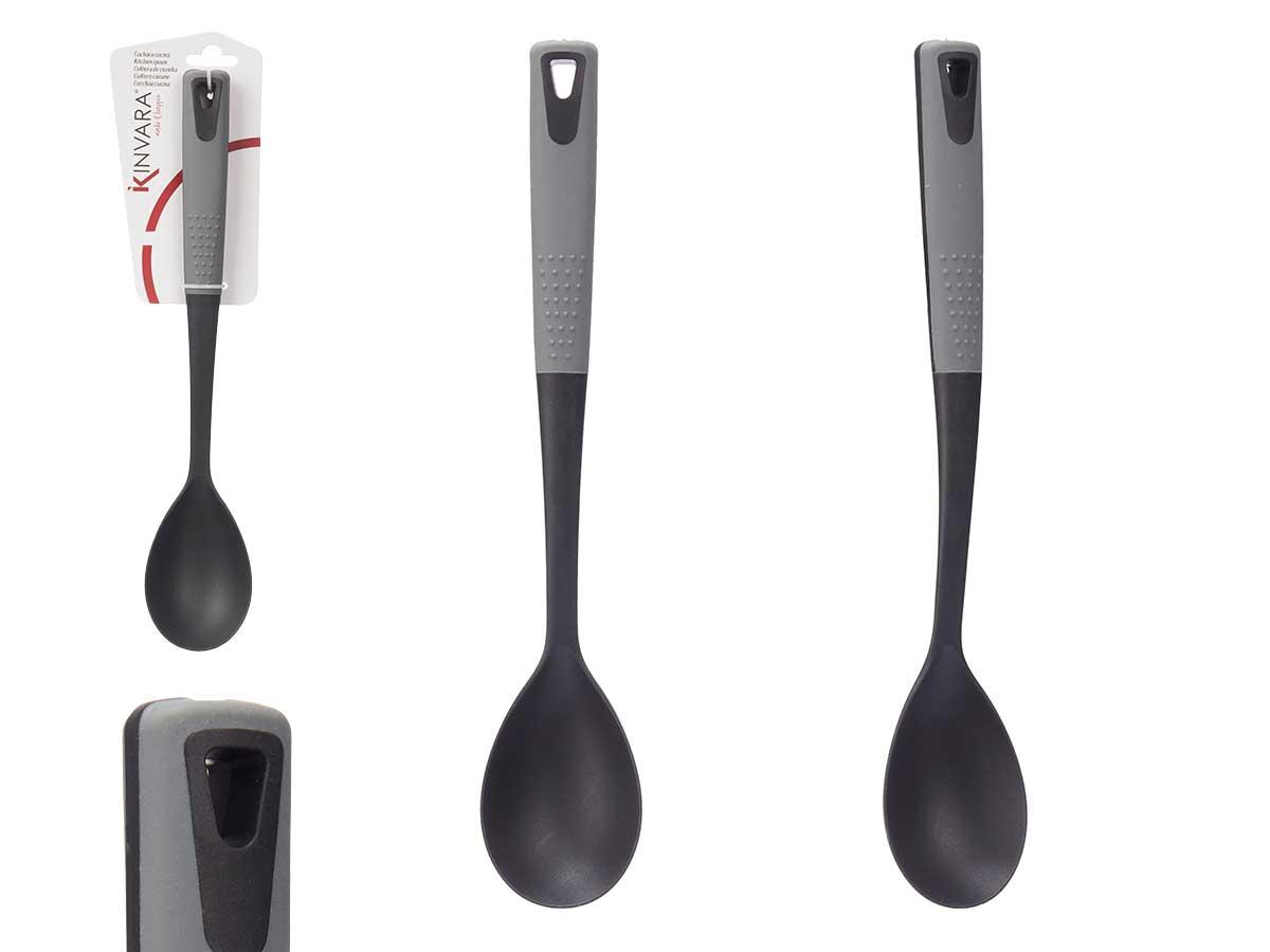 Kinvara Cuchara de Cocina de Plástico (TPR/PBT) Gris/Negro 34 cm – Utensilio Resistente y Práctico para tu Cocina (24 Unidades)