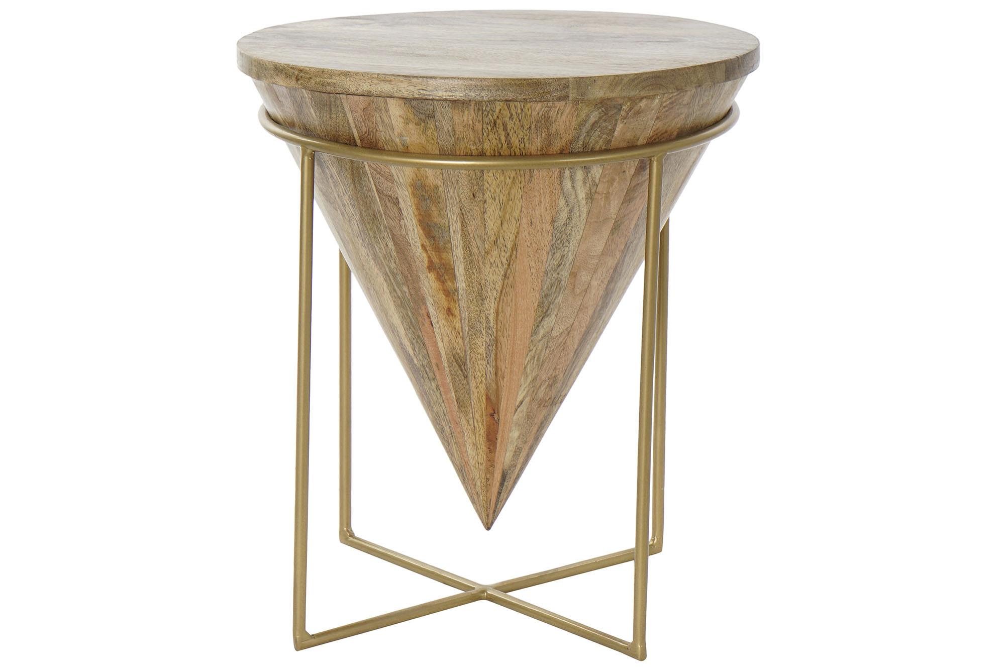DKD Home Decor Mesita Auxiliar Moderna de Madera Mango y Metal, colores Natural y Dorado, 40x40x45 cm (Ancho x Fondo x Alto)