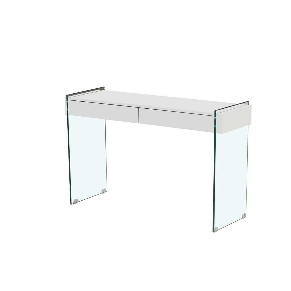 DKD Home Decor Consola Moderna 2 Cajones para Home Office, Cristal Templado y MDF, Blanco y Transparente, 120x40x76 cm