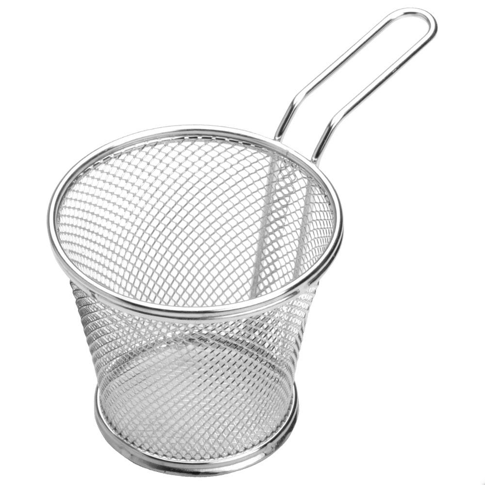 Cesta de Presentación para Fritos Acero Inoxidable 18/10 - Redonda 12 cm Diámetro con Asa - 1946