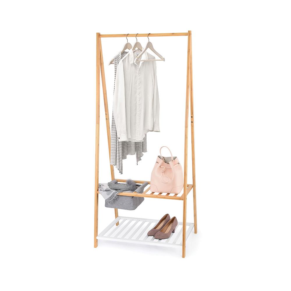 Domo Pack Living Colgador de bambú con repisa para zapatos y bandeja 70 x 45 x 160 cm