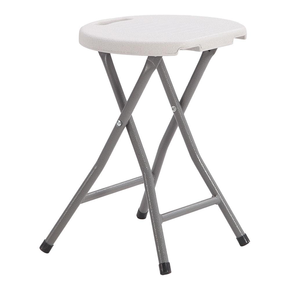 Edm Taburete Plegable de Plástico de Alta Densidad, Carga Máxima 150 kg, 33 x 30 x 45 cm, Tubo de Acero Ø19 mm, Blanco