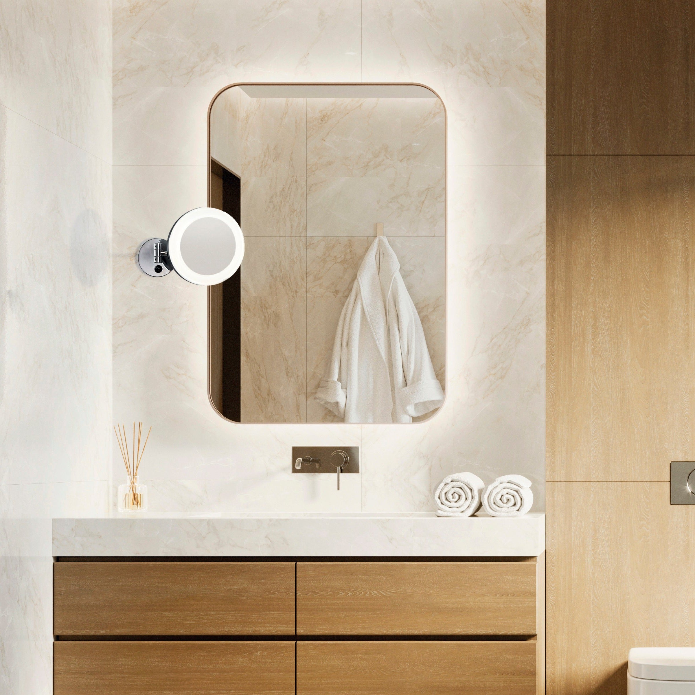 ACB Boan Espejo 16/3252 Cromo, LED 3W 4000K 315lm, CRI90 I IP44, Aumento 5x, LED integrado, Con interruptor, Orientable A325211ES