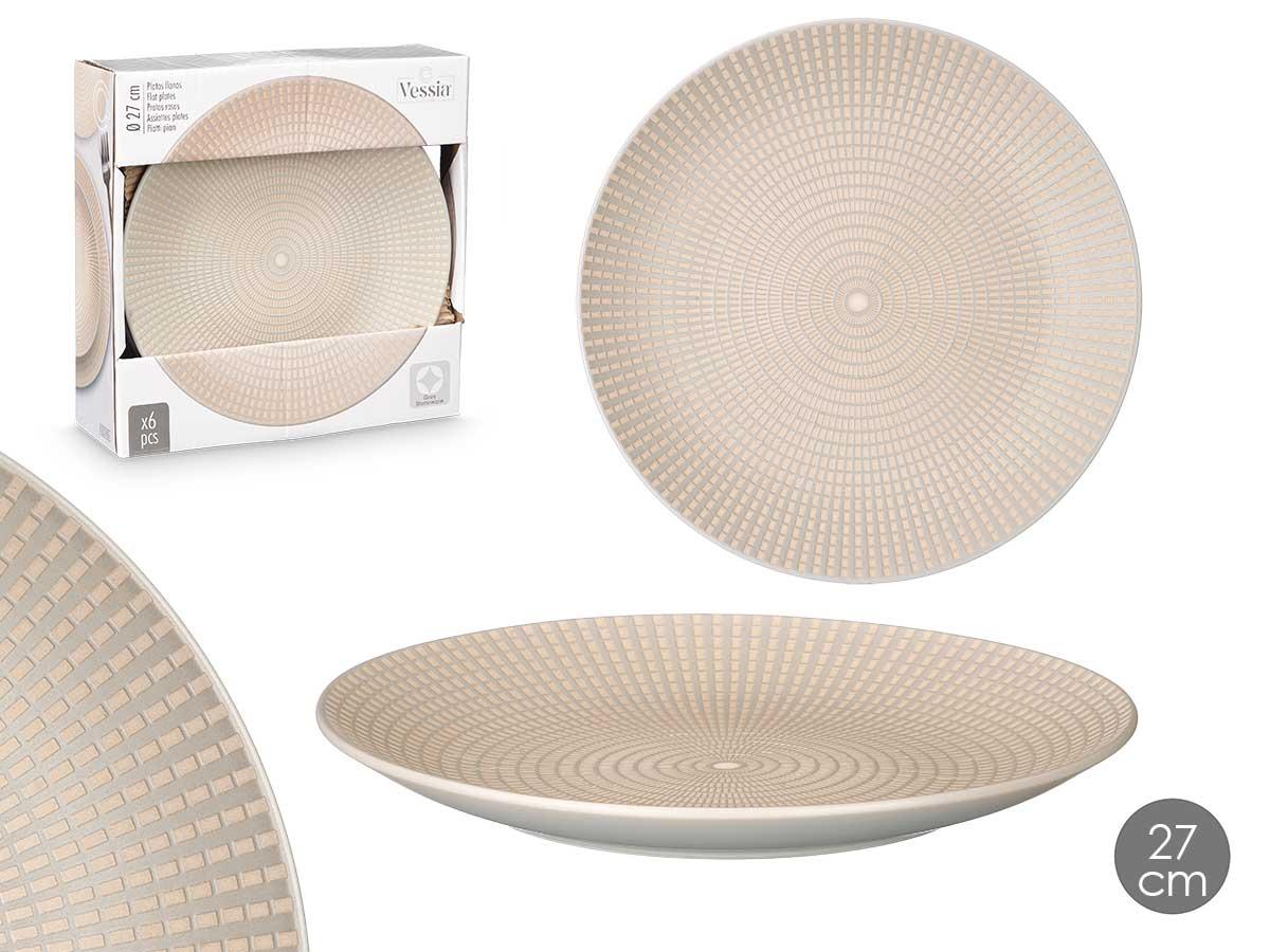 Vessia Plato Llano 27 cm Grabado Gris - Cerámica (12 Unidades)